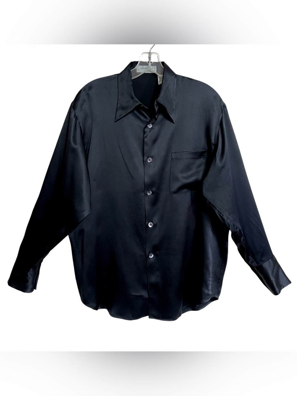 Equipment Vtg Silk Button Up Shirt Mens S Black Minimalist Long Sleeve Luxury